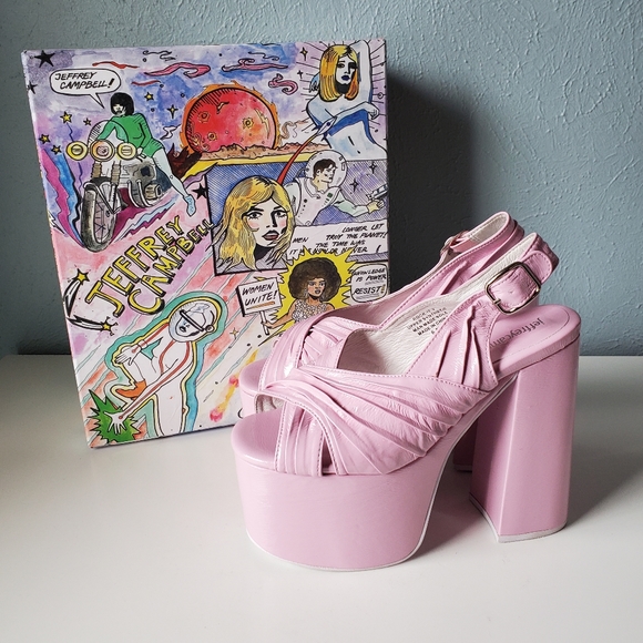 NEW Jeffrey Campbell Pink Patent ROCK-IT-2 Platform Sandals 6.5 - Picture 2 of 9
